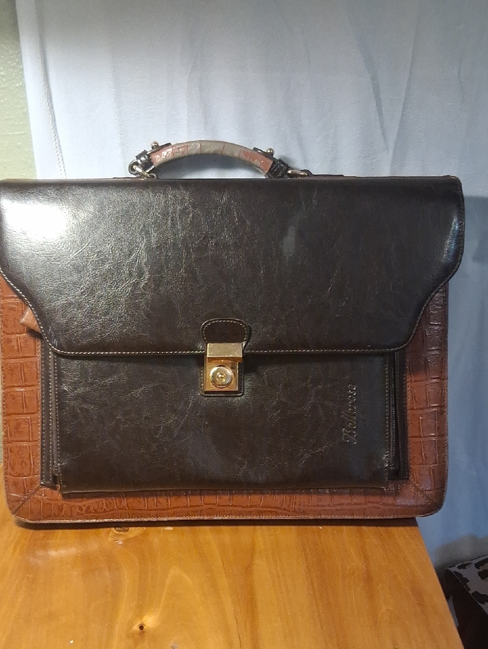Bellerose Classic Two-Tone Brown Leather Briefcase - Women's Work Bag